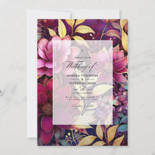 Invitación Borgoña y Boda floral de oro
