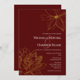 Invitación Borgoña y Boda floral de oro