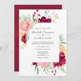 Invitación Borgoña y Boda floral de Rubor