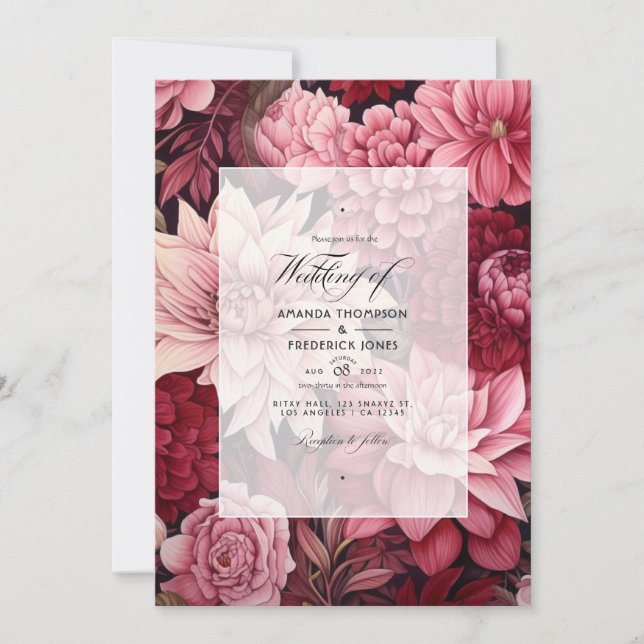 Invitación Borgoña y Boda floral de Rubor (Anverso)