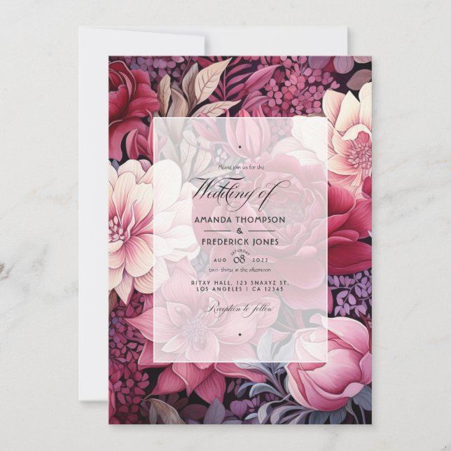 Invitación Borgoña y Boda floral de Rubor (Anverso)