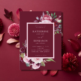 Invitación Borgoña y Boda floral elegante rosa