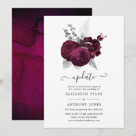 Invitación Borgoña y Boda floral plateado