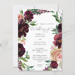 Invitación Borgoña y Boda floral rosa Rubor ligero