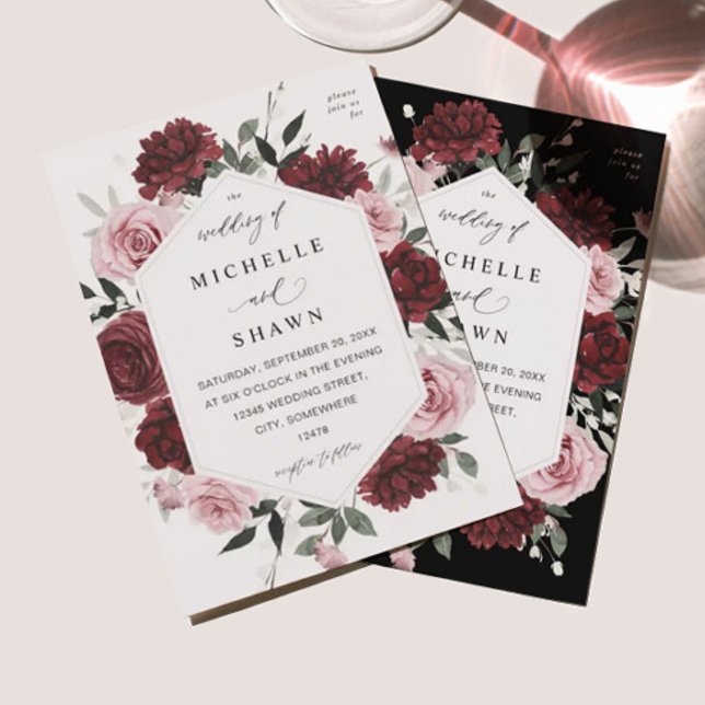 Invitación Borgoña y Boda floral Rubor Rosa 6 (Subido por el creador)