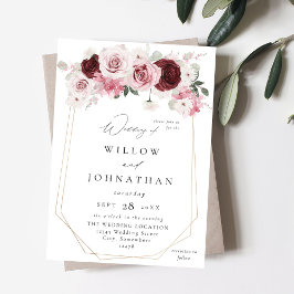 Invitación Borgoña y Boda floral Rubor Rosa 6 Ele