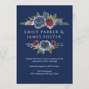 Invitación Borgoña y Boda floral ruso de la Marina Azul de Ru