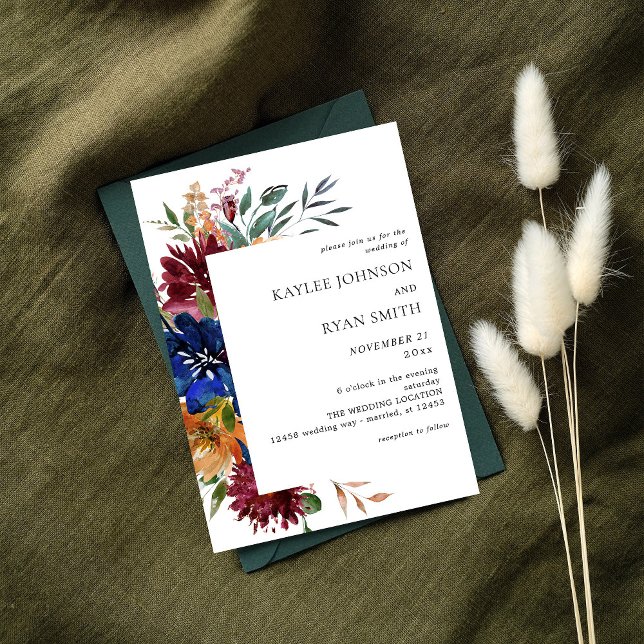 Invitación Borgoña y Boda floral V2 de la Marina Fall (Subido por el creador)