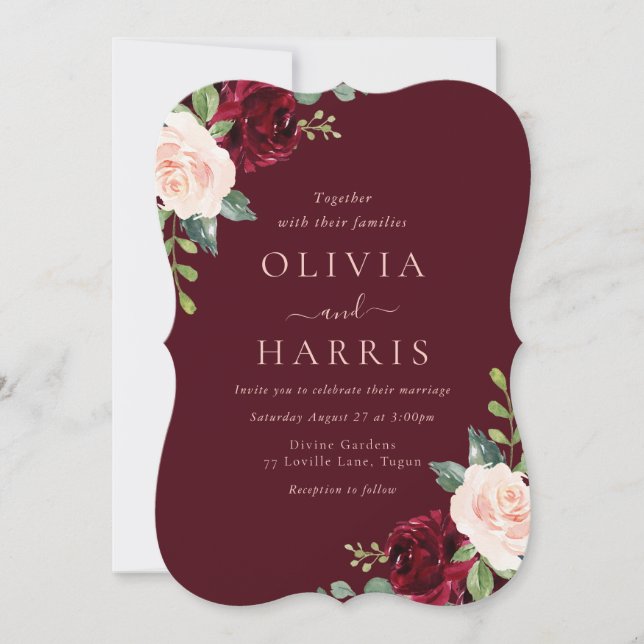 Invitación Borgoña y Boda Rubor Elegance (Anverso)