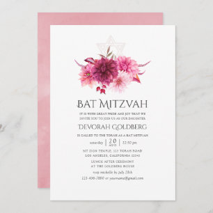 Invitación Borgoña y color de agua rosa Floral otoño bat Mitz