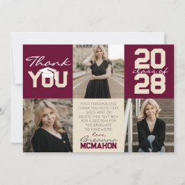 Invitación Borgoña y Crema 3 Foto Graduada Gracias