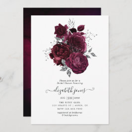 Invitación Borgoña y ducha de novia floral plateada