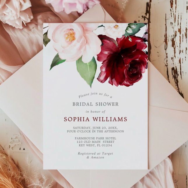 Invitación Borgoña y ducha de novia floral Rubor (Subido por el creador)