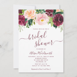 Invitación Borgoña y ducha de novia floral Rubor