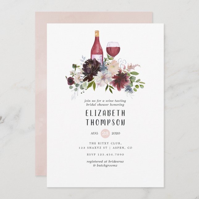 Invitación Borgoña y ducha de novias en la degustación de vin (Anverso / Reverso)