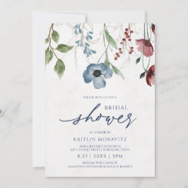 Invitación Borgoña y Dusty Blue Wildflower Bridal Shower