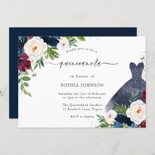 Invitación Borgoña y Fiesta Quinceanera de la Marina