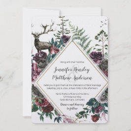 Invitación Borgoña y floral gris con escalofríos y vegetación