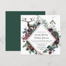 Invitación Borgoña y floral gris con escalofríos y vegetación