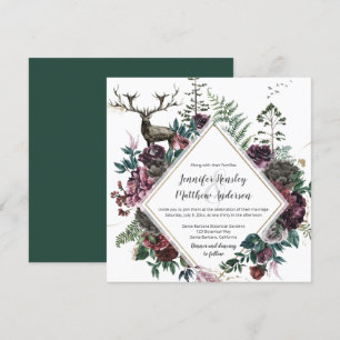 Invitación Borgoña y floral gris con escalofríos y vegetación