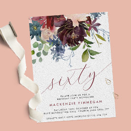 Invitación Borgoña y floral naval 60 aniversario de la fiesta