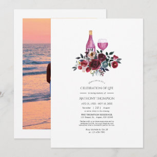 Invitación Borgona y floral naval Celebración de la vida del 