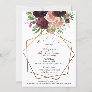 Invitación Borgoña y graduación de aroma rosa y marco Rubor