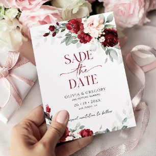 Invitación Borgoña y la boda rosa Rubor salvan la fecha