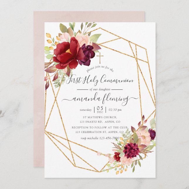 Invitación Borgoña y la comunión santa geométrica del Boho de (Anverso / Reverso)