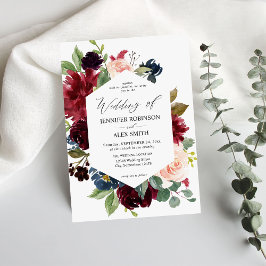 Invitación Borgoña y marina, Boda floral rosa de Rubor