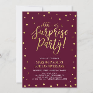 Invitación Borgoña y oro 50° aniversario de Boda sorpresa