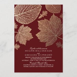 Invitación Borgoña y oro dejan una vieja boda de otoño