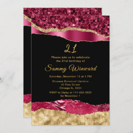 Invitación Borgoña y oro Glam llora fiesta de cumpleaños