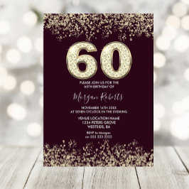 Invitación Borgoña y oro para hombres o mujeres 60 cumpleaños