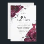 Invitación Borgoña y plata Vestidos Rosas florales 40 cumplea<br><div class="desc">Borgoña y Plata Vestido Rosas Florales 40 cumpleaños Fiesta 40 y Fabulosa Invitación Más elegantes diseños florales en nuestra tienda! Vea la colección coincidente en nuestra tienda</div>