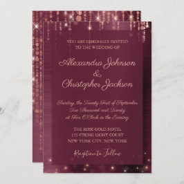 Invitación Borgoña y Rosa Boda de la espuma de oro
