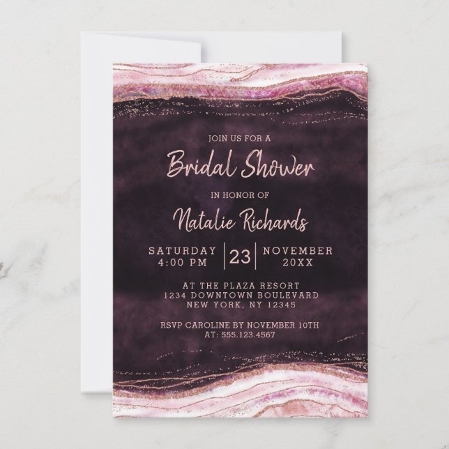 Invitación Borgoña y Rosa Boda de oro Geode (Anverso)