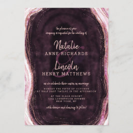 Invitación Borgoña y Rosa Boda de rebanada de ácidos de oro