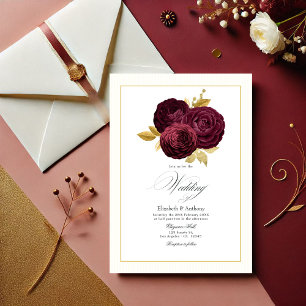 Invitación Borgoña y Rosa de oro Boda