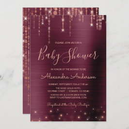Invitación Borgoña y Rosa Fiesta de Baby Shower Gold