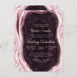 Invitación Borgoña y Rosa Geode Agate Rock Boda