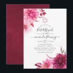 Invitación Borgoña y Rubor otoño caída Floral Bat Mitzvah<br><div class="desc">Borgoña - marsala y la invitación mitzvah de murciélago floral de color rosa de otoño con elegante tipografía de escritura a mano.</div>