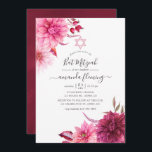 Invitación Borgoña y Rubor otoño caída Floral Bat Mitzvah<br><div class="desc">Borgoña - marsala y la invitación mitzvah de murciélago floral de color rosa de otoño con elegante tipografía de escritura a mano.</div>