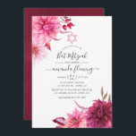 Invitación Borgoña y Rubor otoño caída Floral Bat Mitzvah<br><div class="desc">Borgoña - marsala y la invitación mitzvah de murciélago floral de color rosa de otoño con elegante tipografía de escritura a mano.</div>