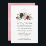 Invitación Borgoña y Rubor Watercolor Floral Bat Mitzvah<br><div class="desc">Invitación a bordo de marsala y mitzvah de murciélago rosa con acentos de color azul polvoriento,  marina y oro rosa diseñados para adaptarse rápida y fácilmente a los detalles de tu evento.</div>