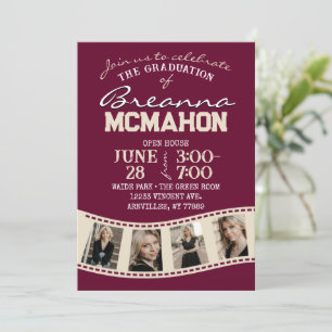 Invitación Borgoña y tira de película de crema 5 Graduación d