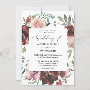 Invitación Borgoña y turbia Rubor rosa 5 floral