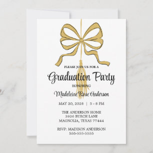 Invitación Borla de Graduación Doodle Negra Dorada Caprichosa