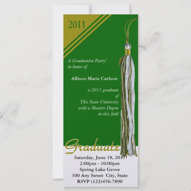 Invitación Borla de graduación/ Oro y Verde (Anverso)
