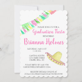 Invitación Borla Papel Picado Rosa Verde Fiesta Graduación